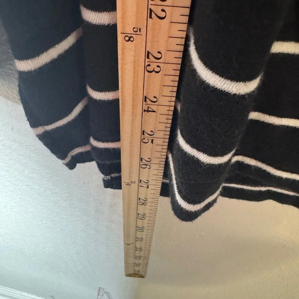 J Crew Black White Stripe Funnel Neck Button‎ Sweater Top Women's Size L